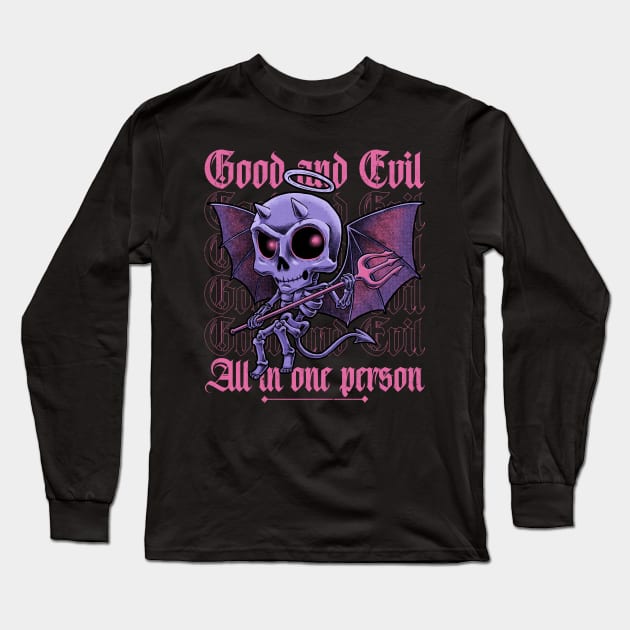 Good and Evil - Funny Diabolical Skull Long Sleeve T-Shirt by Studio Mootant